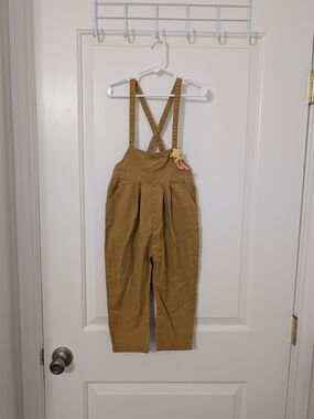 Next Girls 2-3Y Mustard Brown Star Charm Cotton Overalls Dungarees